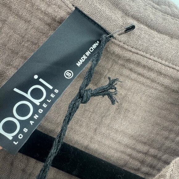 Bobi Cropped Button Up Shirt Long Sleeve Cotton In Bistro Brown Size Small NWT - Picture 9 of 10